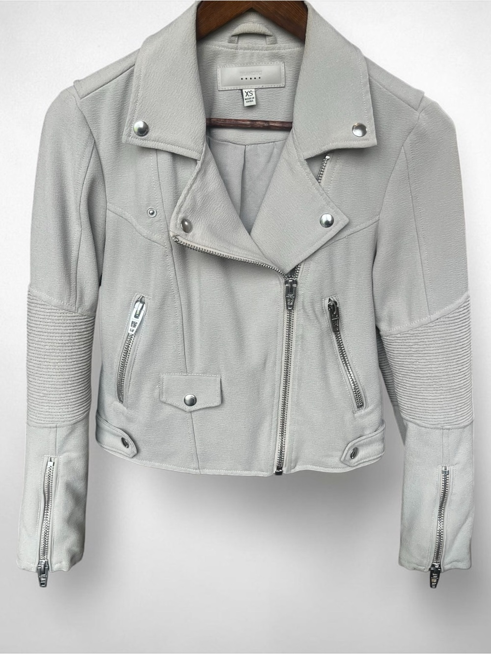 Philosophy Soft Cream Faux Suede Leather Asymmetric Moto Jacket | Size Medium